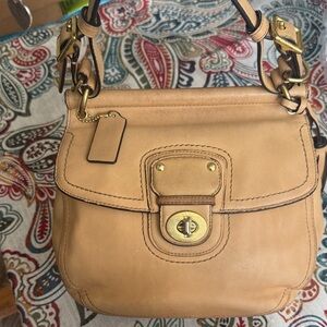 Coach Beige Leather Shoulder Bag with Gold Accents